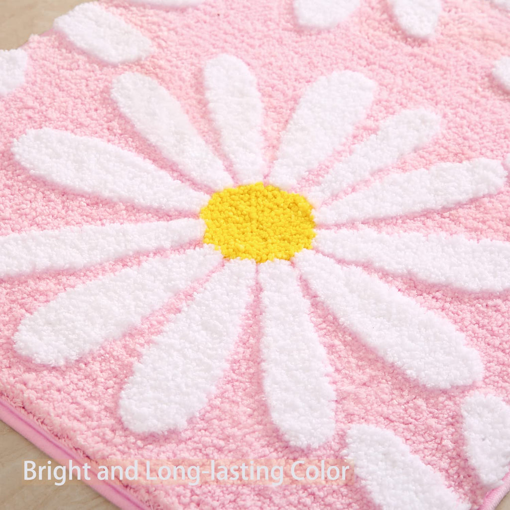 QJHOMO Beige Bathroom Rugs Cute Daisy Bath Mat White and Yellow Flower Decor Rug Non Slip Floor Carpet Microfiber Bathmat Super Absorbent Machine Washable Bathtub Mats for Shower (16x24 inch)