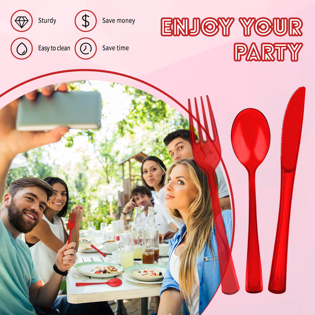 150 Pack Plastic Silverware,Disposable Cutlery Set Heavy Duty Utensil Sets 50 Forks 50 Knives 50 Spoons for Brithday, Wedding,Home School Party Picnics Restaurant Outdoor Events (Black)