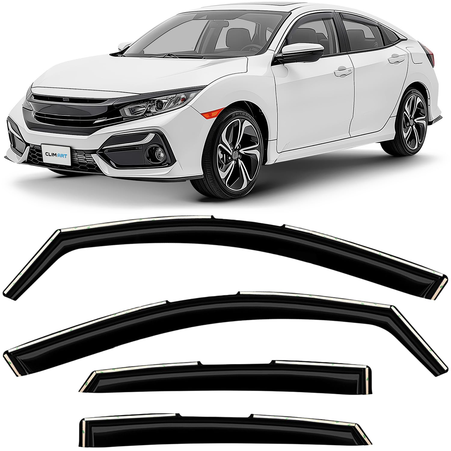 CLIM ART in-Channel Incredibly Durable Rain Guards for Honda Accord 2013-2017 Sedan, Original Window Deflectors, Vent Window Visors, Vent Deflector, 4 pcs. - 613274