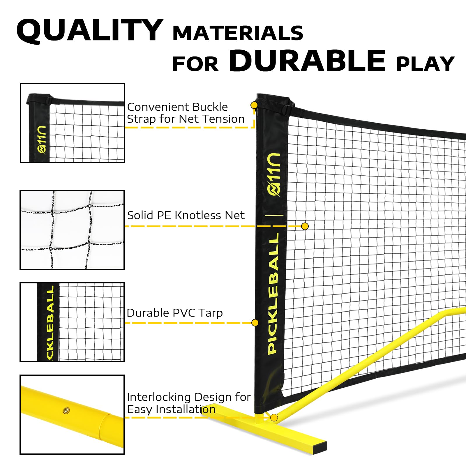 A11N SPORTS Designed for All Weather Conditions with Steady Metal Frame and Strong PE Net, Regulation Size Net with Carrying Bag- 22’ Wide x 36” Tall, Indoor/Outdoor Use