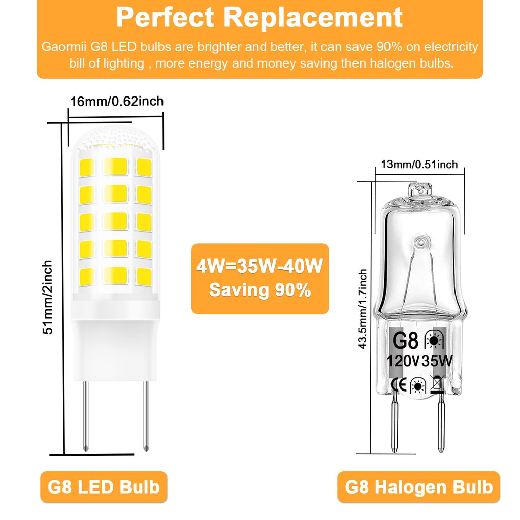 G8 LED Bulb 3W, WB25X10019 Halogen Bulb 20W Replacement for GE Microwave Oven Light, T4 JCD Type G8 Bi-Pin Base, 120 Volt, Daylight White 6000K, 2-Pack