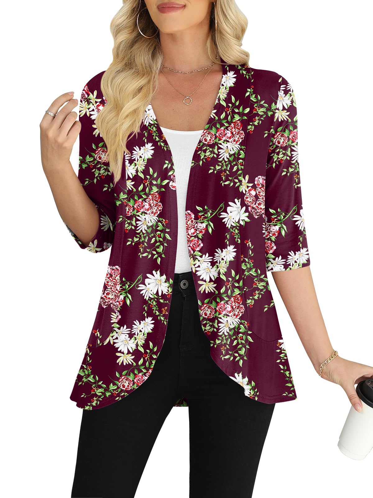 Yincro Women's Casual 3/4 Sleeve Cardigan Lightweight Soft Open Front Cardigans