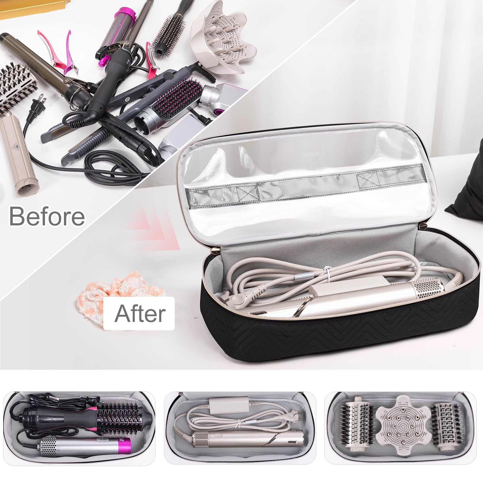 Large Hair Tools Travel Bag with Iron Mat - 2in1 Hair Tools Organizer for Hair Dryer Brush, Flat Irons, Straighteners, Curling Irons, Hair Bag, Makeup Bag, Cosmetic Bag for Travel Essentials