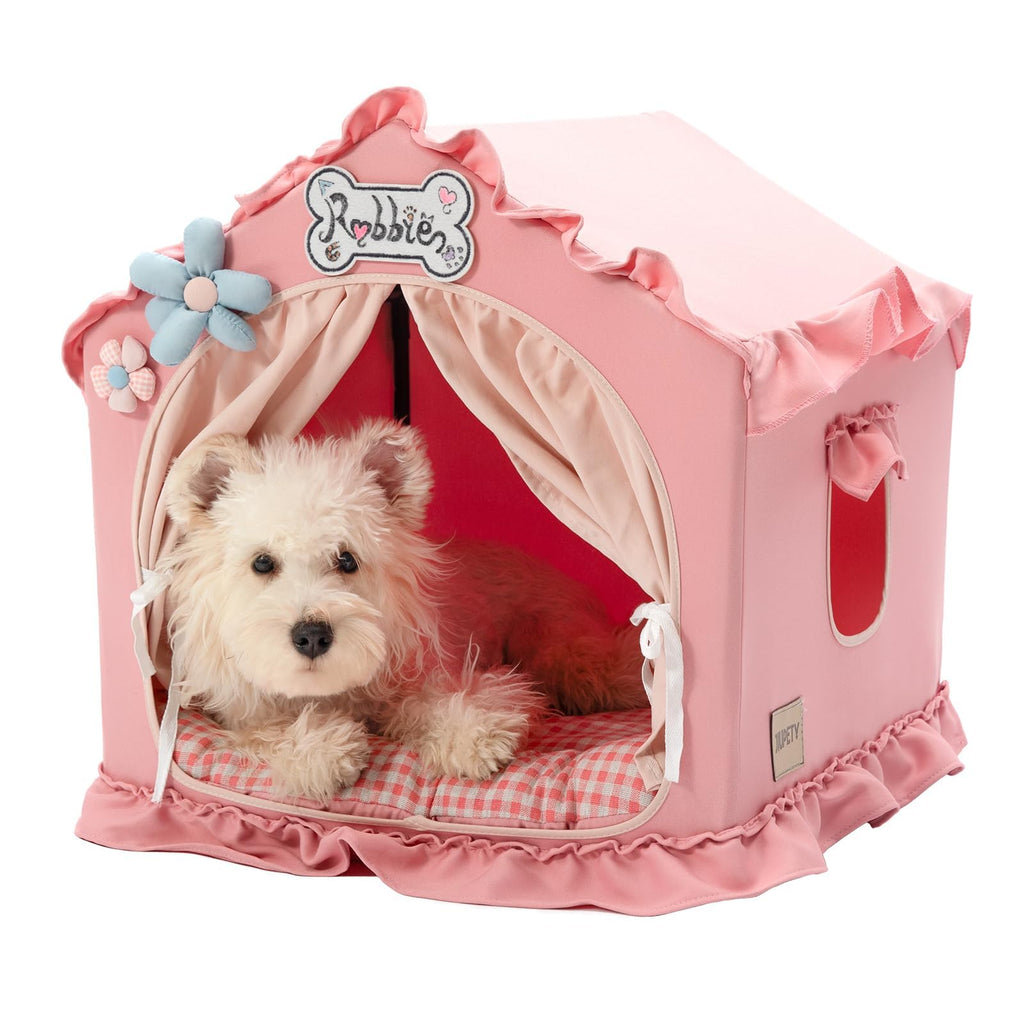 Jiupety Indoor Dog House with Frame, Cute Dog Tent Bed with Cover Cave, Breathable, Washable, and Foldable House, Suitable for 10-20 Lb Puppy and Cats, Medium (17"×17"×17"), Beige