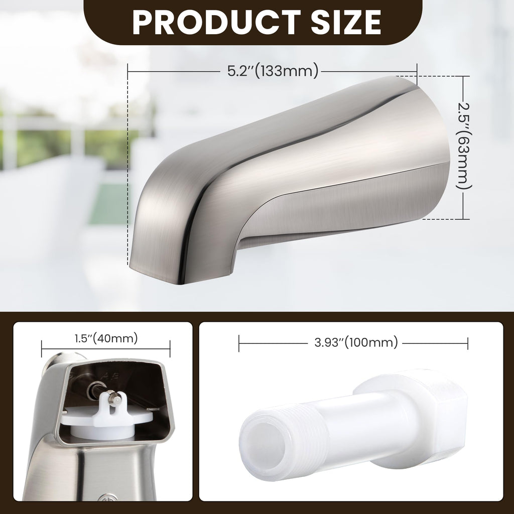 Dreyoo Tub Spout (Universal Fits 1/2" Copper Pipe, 1/2" IPS and 3/4" IPS), Bathroom Bathtub Faucet with Adapters and Hex Wrench(Brushed Nickel,Simple)