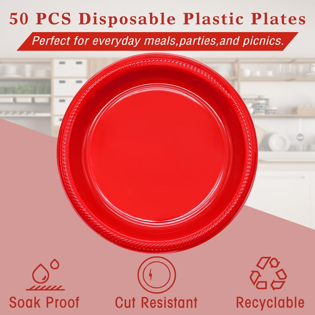 50 Pcs Black Plastic Plates, 10 Inch Black Plates, Black Party Plates Disposable for Birthday Weddings Fathers Day World Cup