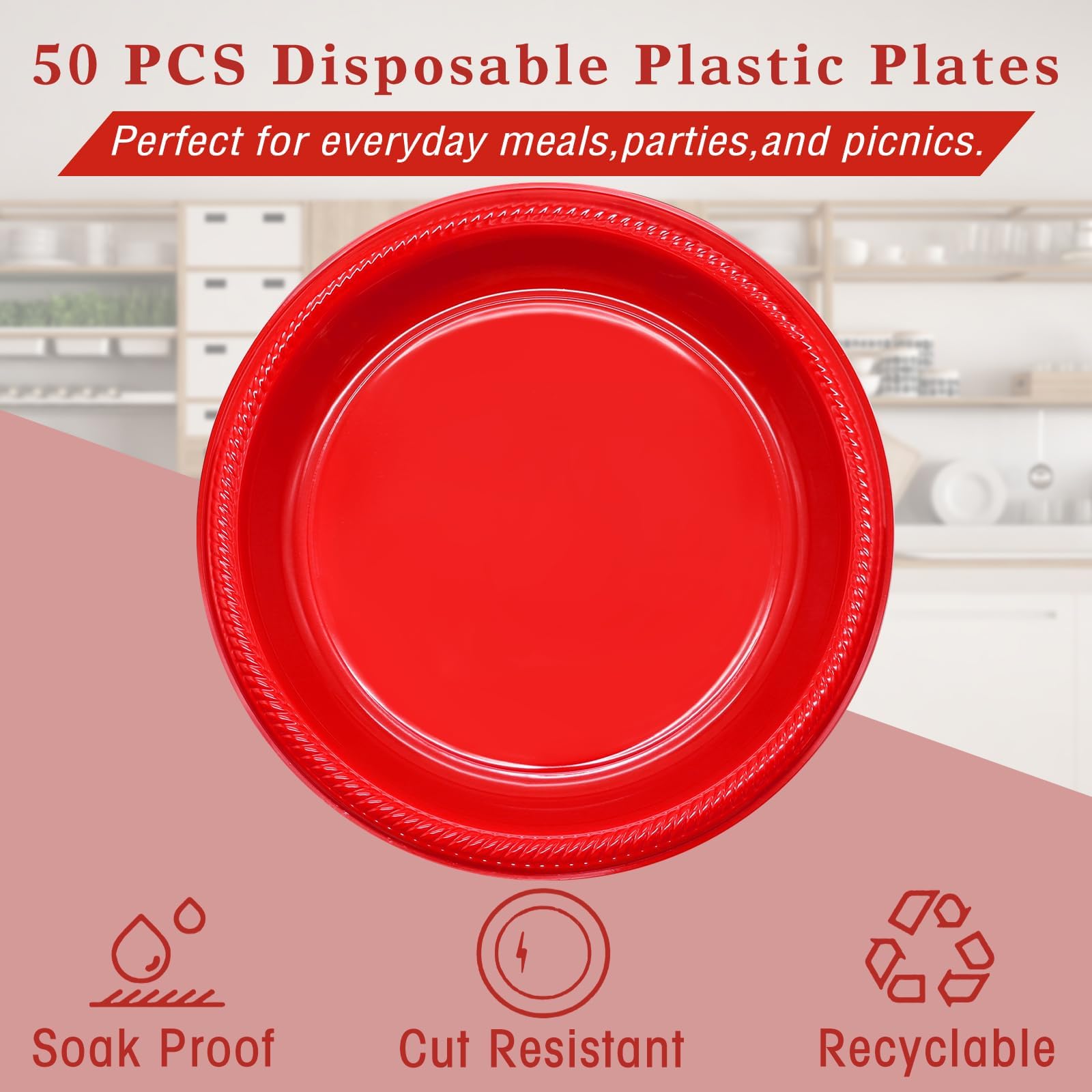 50 Pcs Black Plastic Plates, 10 Inch Black Plates, Black Party Plates Disposable for Birthday Weddings Fathers Day World Cup