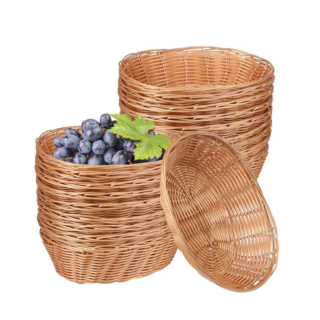 GNIEMCKIN 12 Pack Round Poly Wicker Basket, Diameter 9.5 In, Brown, Plastic, Polypropylene