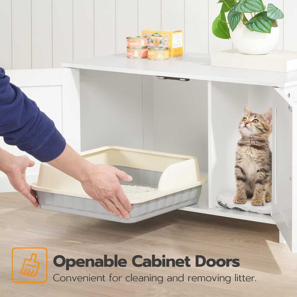 HOOBRO Litter Box Enclosure, Cat Litter Box Furniture with Removable Divider, Large Hidden Litter Box Furniture, Wooden Cat House, End Side Table, 31" L x 17.5" W x 19.7" H, Greige BG03MW01G2