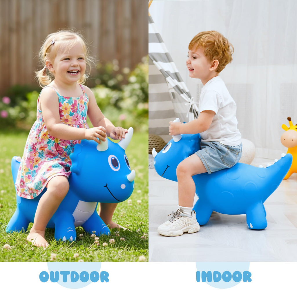 Kids Dinosaur Bouncy Animal Toys, Inflatable Triceratops Bouncer, Ride on Bounce Hopper, Indoor Outdoor Activity Birthday Gift for 18 Months 2 3 4 Years Old Boys