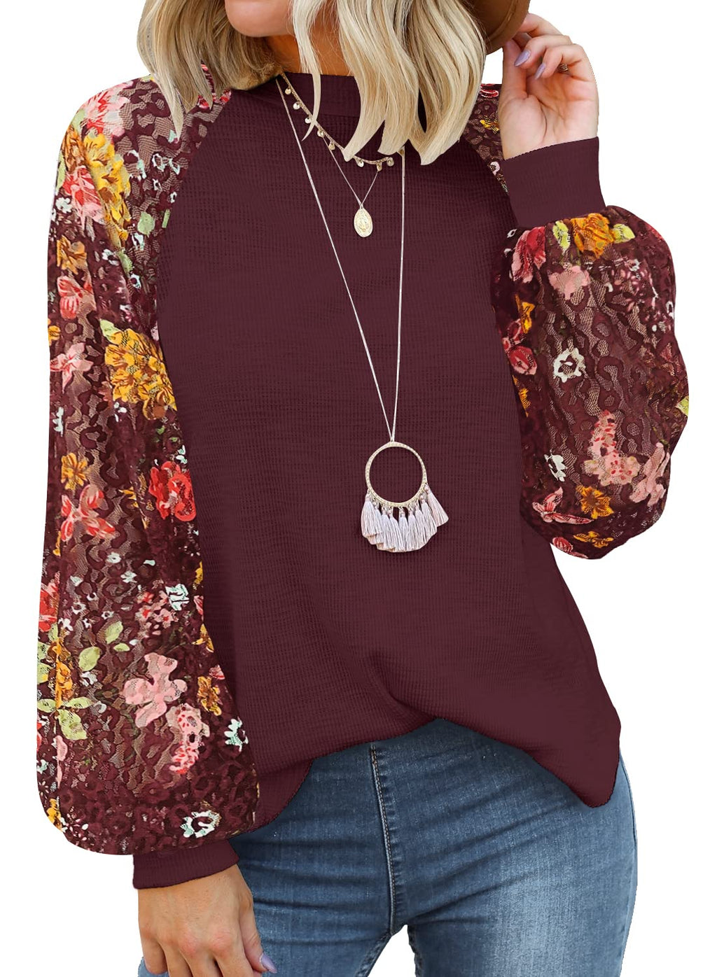 MIHOLL Women's Long Sleeve Tops Lace Casual Loose Blouses Shirts Dressy Outfits