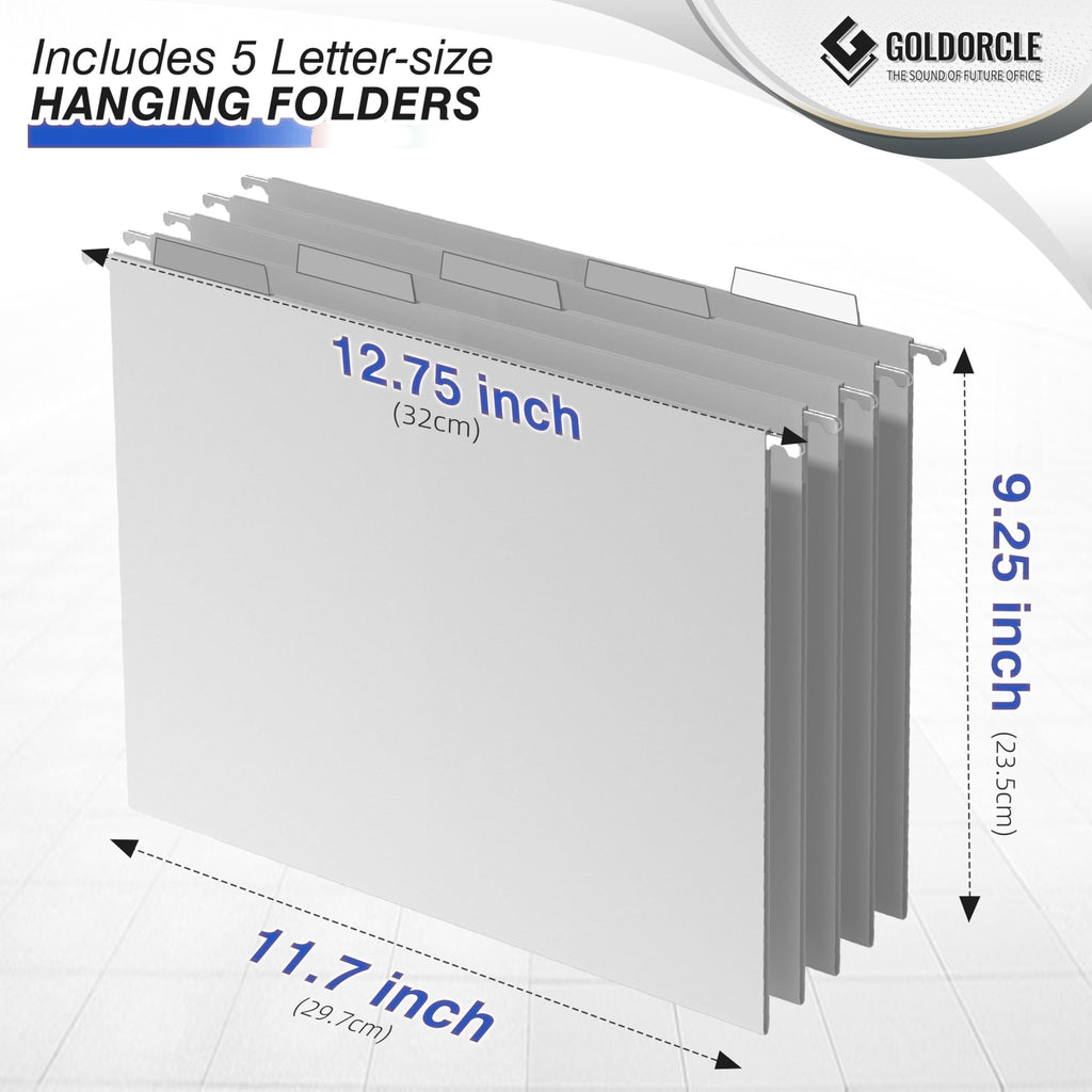 Hanging File Organizer, Letter-Size File Holder Filing Box with 5 Hanging Folders, Metal Mesh Desk File Folder Storage(No Assembly Required) (Blue, with 5 Grey Folders)