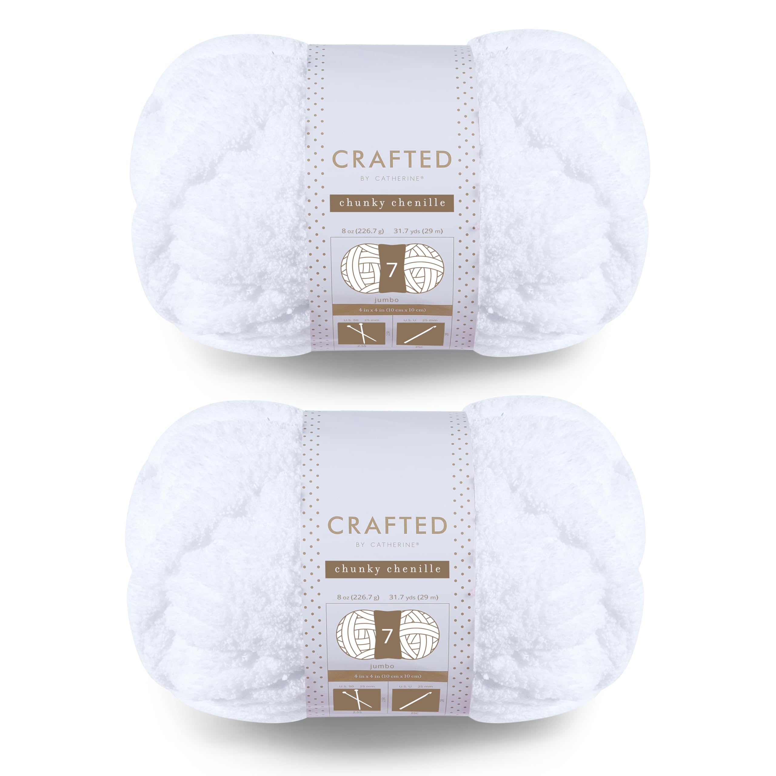 Crafted By Catherine Chunky Chenille Yarn - 2 Pack (8 oz / 227 g, 31.7 Yards Each Skein), Beige, Gauge 7 Jumbo