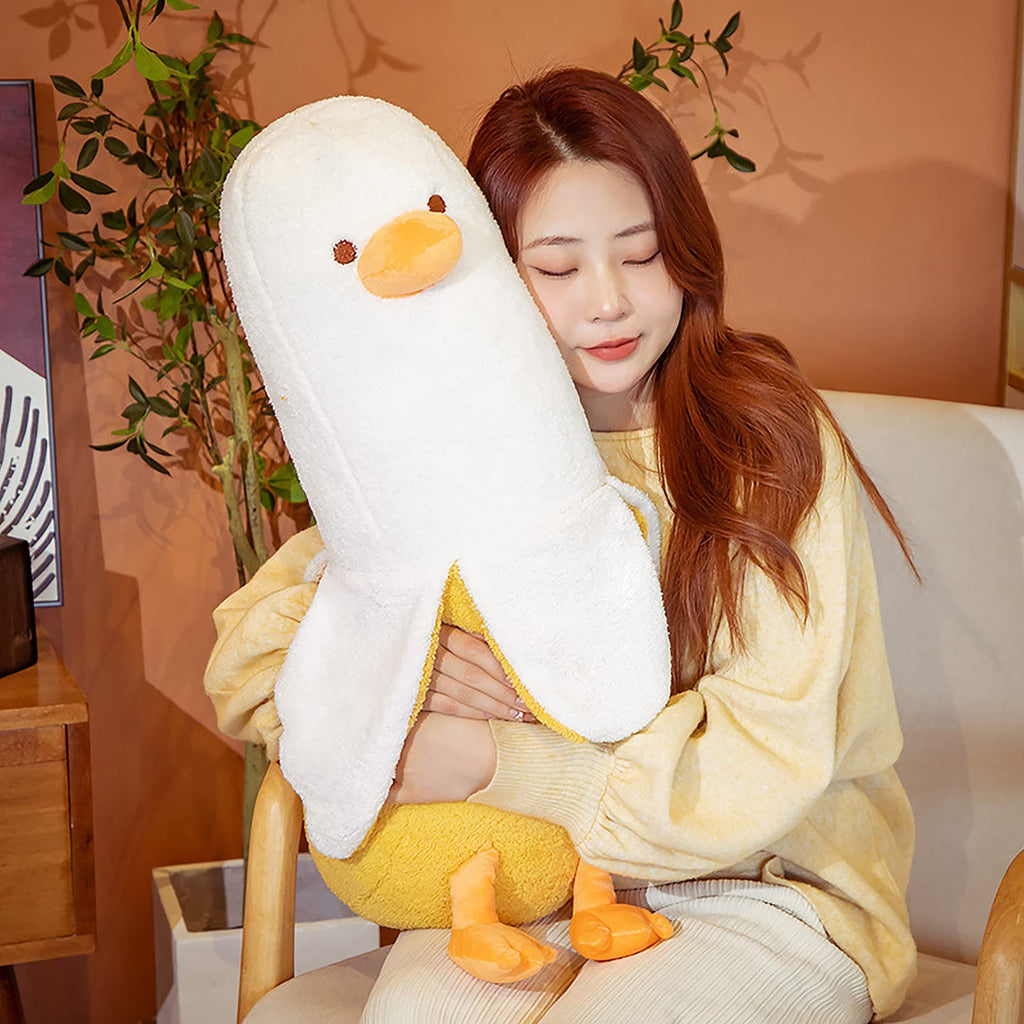 PEACH CAT Cute Banana Duck Stuffed Animal Long Banana Chef Duck Plush Pillow for Girls and Boys White 12"