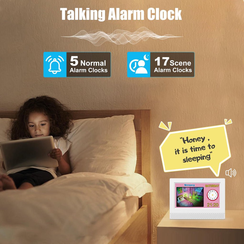 Kids Digital Alarm Clock Colorful, 7" Large LED Time Display Children's Sleep Trainer, Eye-Caring Digital Clock for Girls Boys Bedrooms Bedside, 17 Alarm Clock Settings Easy to Use Kids Birthday Gift
