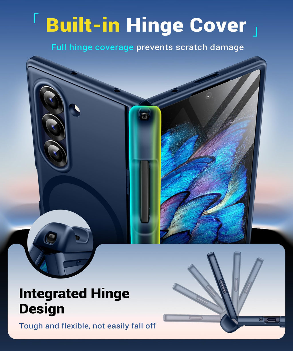 BERFY for Z Fold 6 Case with Screen Protector, [Compatible with MagSafe] Built-in Kickstand & S Pen Slot & Hinge Protection, Full Body Shockproof Phone Case for Samsung Galaxy Z Fold 6, Blue