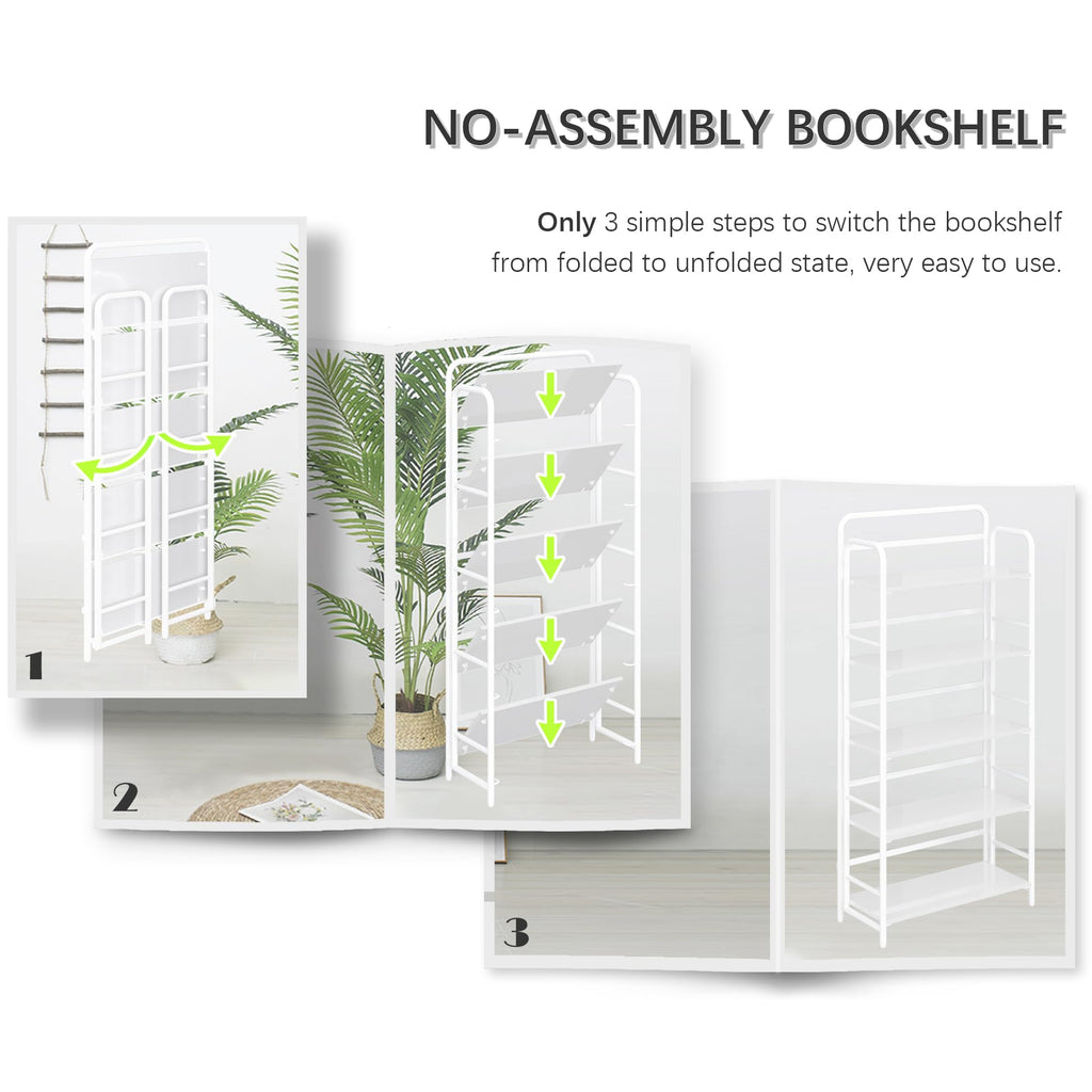 4NM No Assembly Folding Bookshelf, 3 Tiers Collapsible Book Shelves Open Industrial Foldable Storage Bookcase Shelf for Bedroom, Living Room, Home Office - Natural and White
