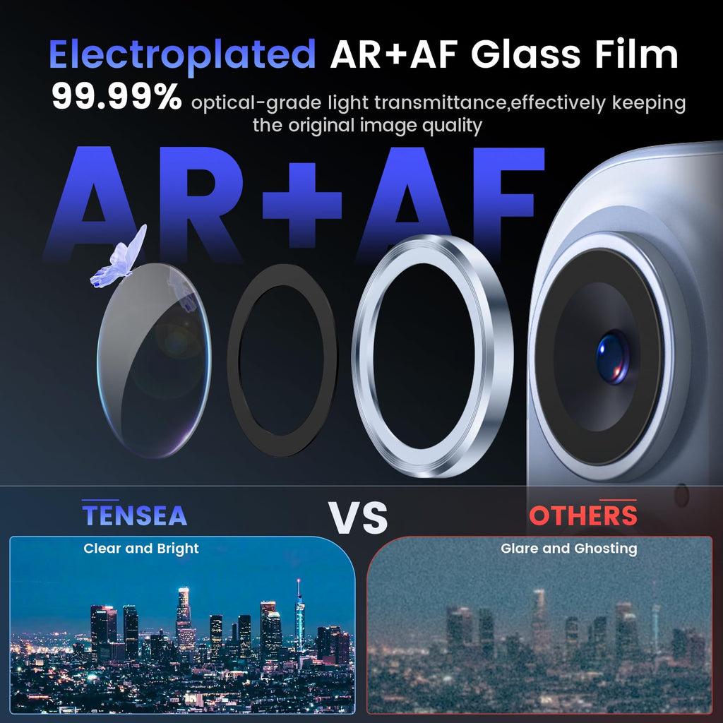 Tensea for iPhone 13 mini/iPhone 13 Camera Lens Protector, 9H Tempered Glass Camera Cover Screen Protector Metal Individual Ring for iPhone 13mini 5.4 inch /13 6.1 inch