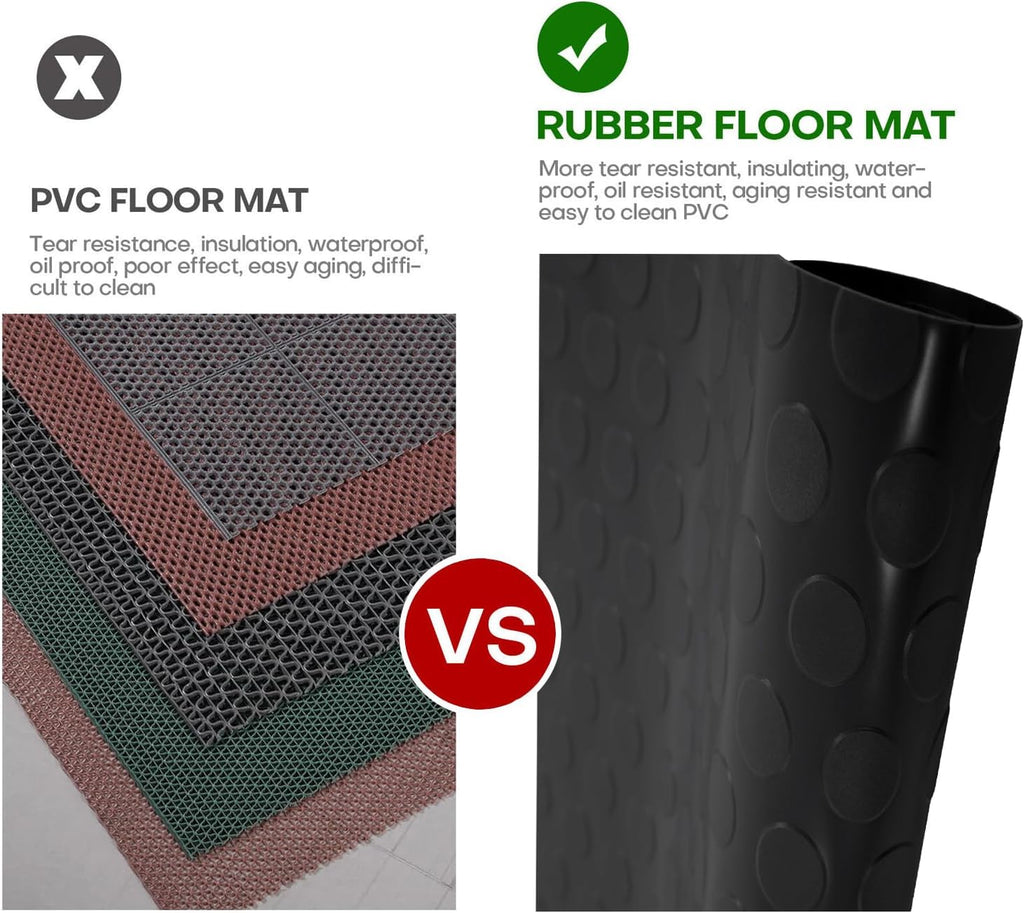Heavy Duty Coin-Grip Rubber Flooring Roll, 4' x 8', 1/8" Thick, Black, Waterproof, Anti Slip, Safety Floor Protector Mat for Garage, Workshop, Bench, Cellar, Trailer, Mews, Cowshed