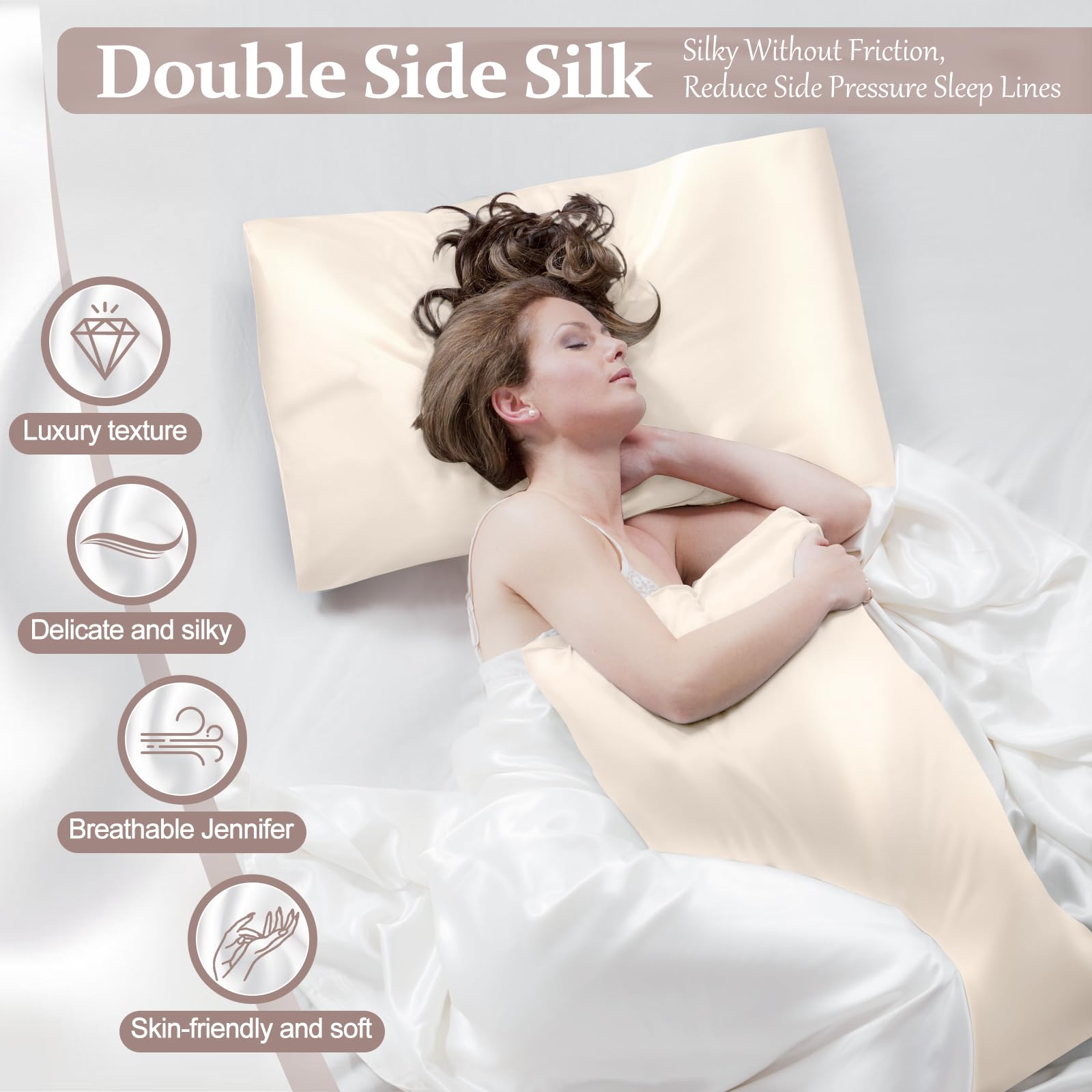 2 Pack 100% Pure Silk Pillowcase for Hair and Skin, Both Sides Mulberry Silk Pillowcases with Hidden Zipper, Cooling Pillowcase 19 Momme, 600 Thread Silk Pillow Cases Standard Size, Apricot