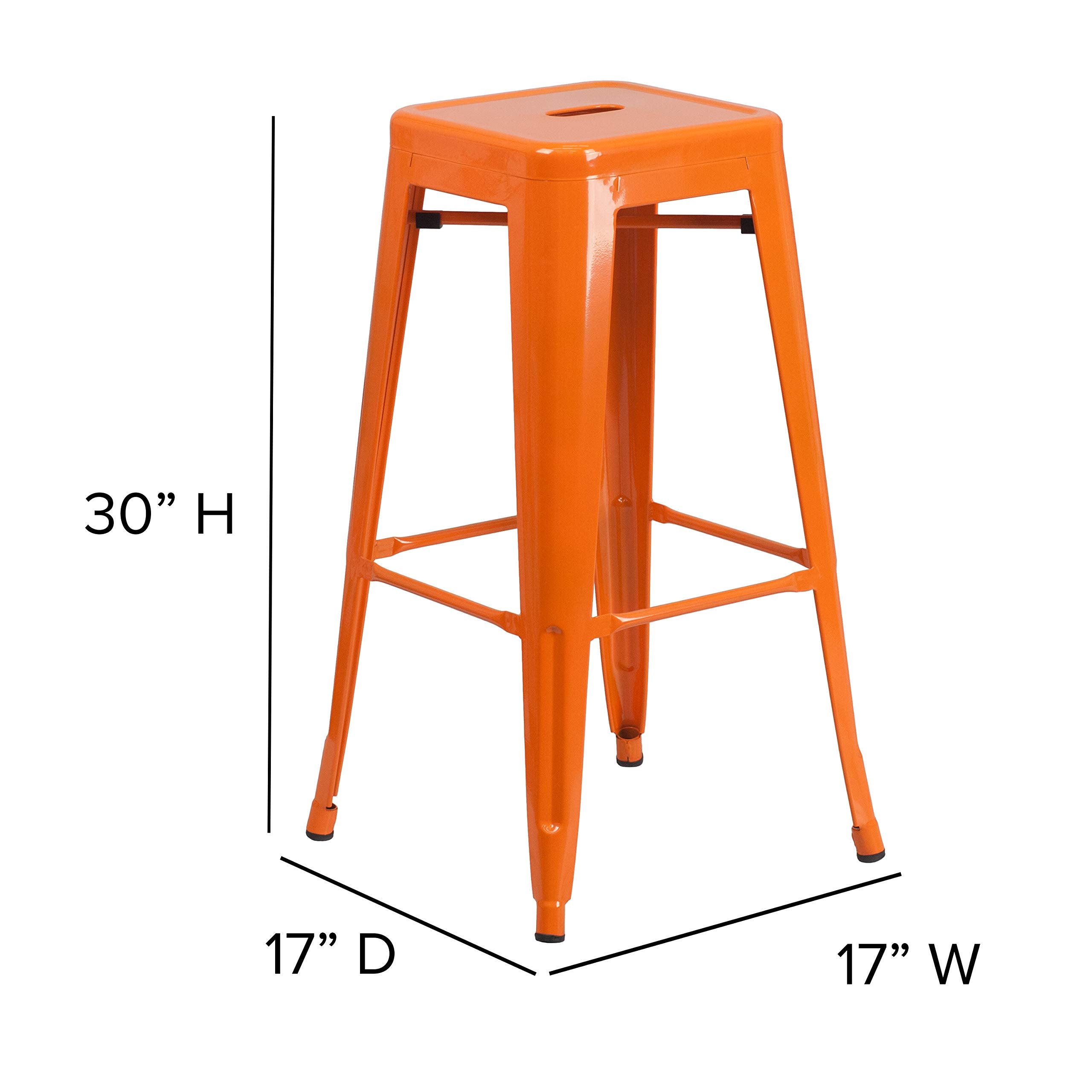 Flash Furniture 30"H Commercial Modern Metal Backless Barstool, Indoor/Outdoor Industrial Square Stacking Bar Stool for Patio Bars/Restaurants, Black