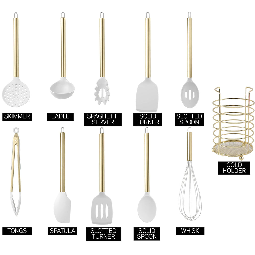 COOK WITH COLOR Silicone Cooking Utensils, Kitchen Utensil Set, Easy to Clean Silicone Kitchen Utensils, Cooking Utensils for Nonstick Cookware, Kitchen Gadgets Set with Holder, 10 Pieces