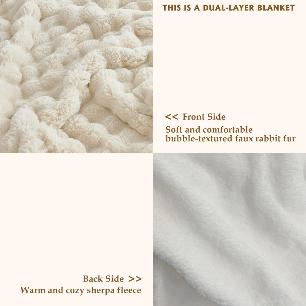 50x60 Inches Ultra-Soft Fuzzy Faux Fur Plush Throw Blanket - Thick, Warm Sherpa for Couch, Sofa, Bedroom, Camping - Decorative Blanket for Cozy Warmth, Bubble Grey