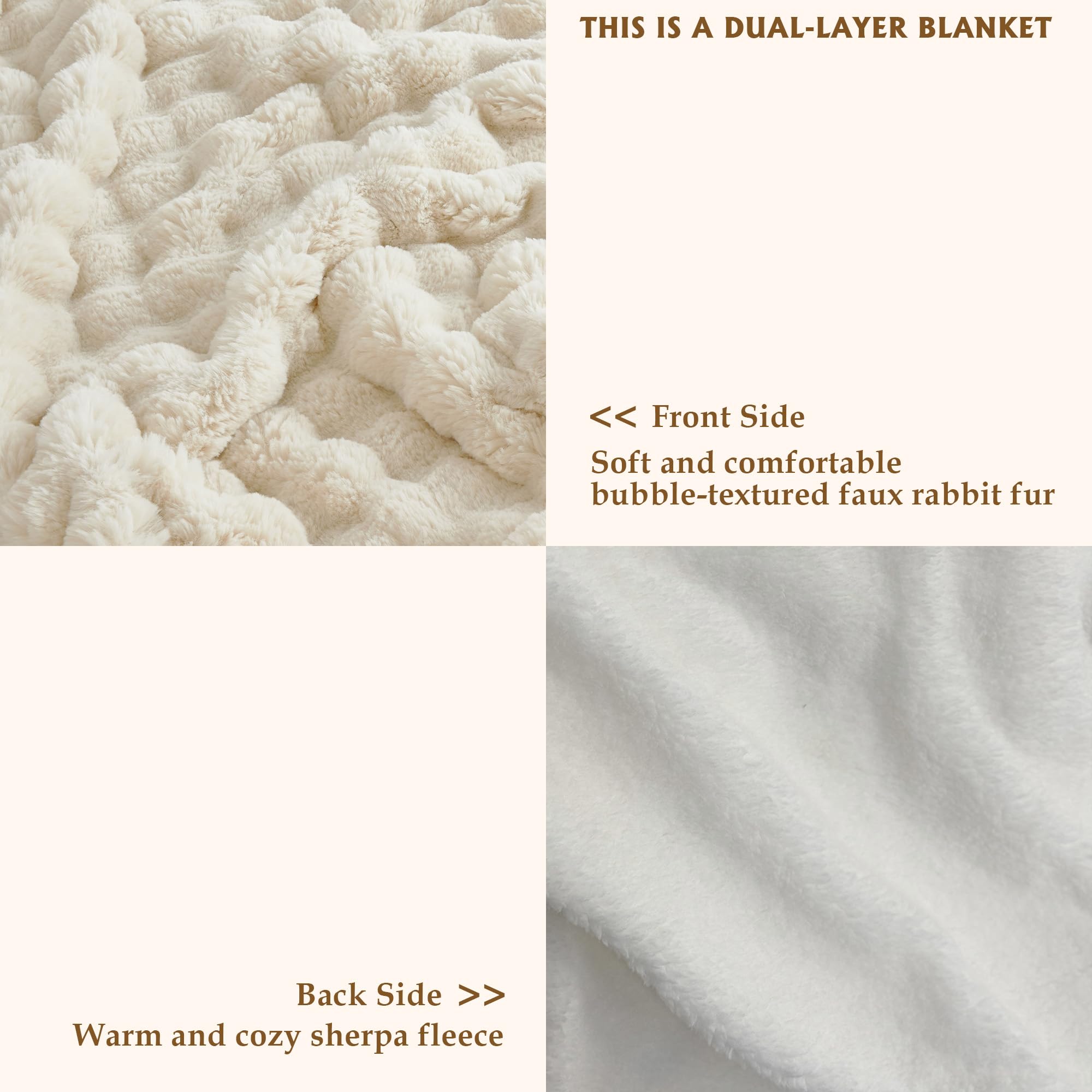 50x60 Inches Ultra-Soft Fuzzy Faux Fur Plush Throw Blanket - Thick, Warm Sherpa for Couch, Sofa, Bedroom, Camping - Decorative Blanket for Cozy Warmth, Bubble Grey