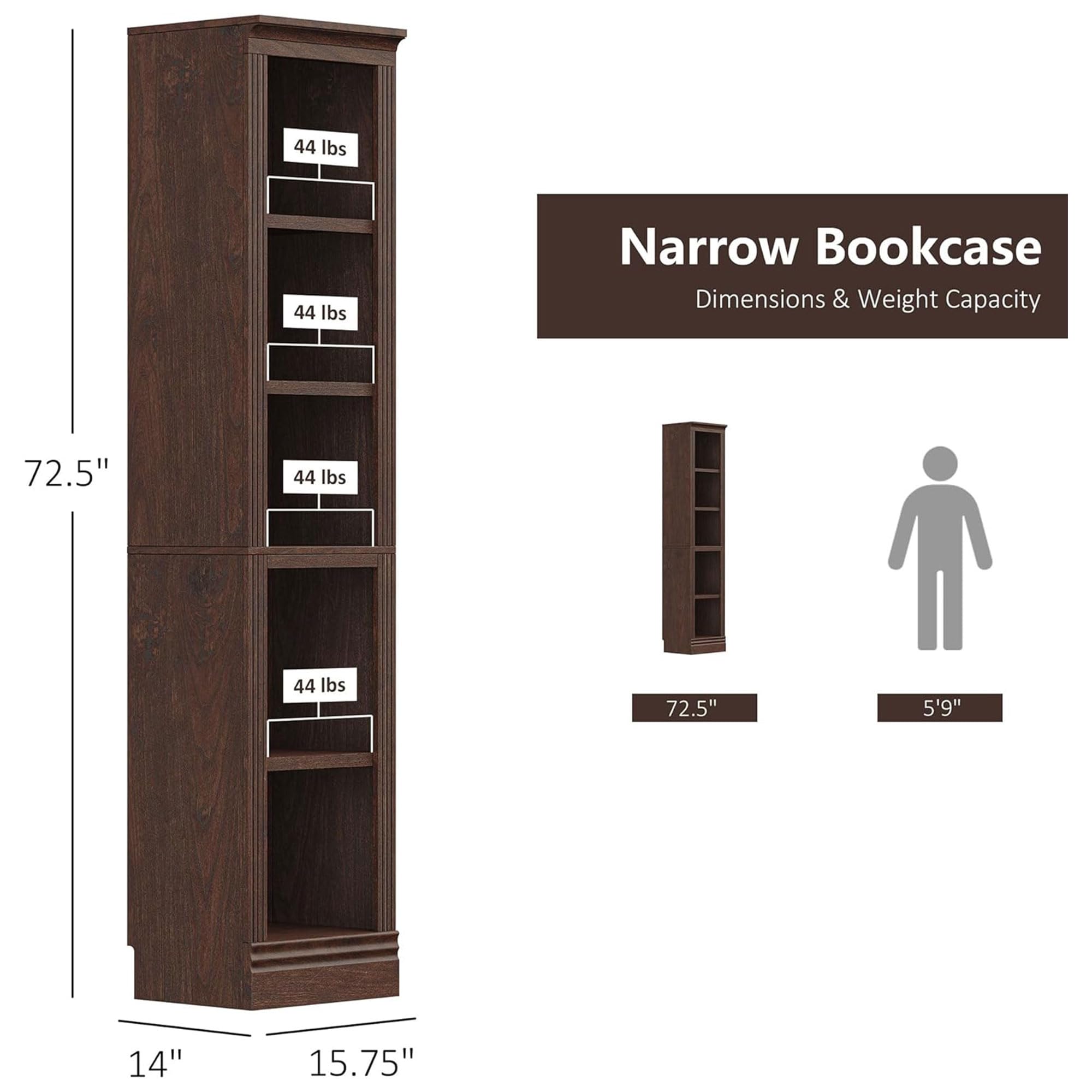 JAHRSTIM Halston Bookshelf, 5-Tier Tall Deep Storage Shelf, Adjustable Open Shelving Unit Closet Organizer and Storage for Living Room Home Office Bedroom, Modular Deep Bookcase Bookshelves