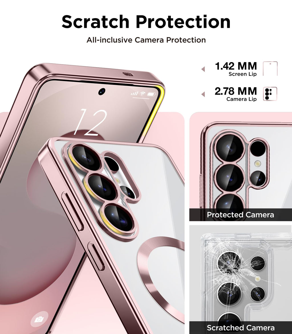 Magnetic Case Compatible with Samsung Galaxy S25 Ultra,Compatible with MagSafe,[Full Camera Protection][Screen Protector] Shockproof Plating Clear Phone Cover for Galaxy S25 Ultra(Black/Clear)
