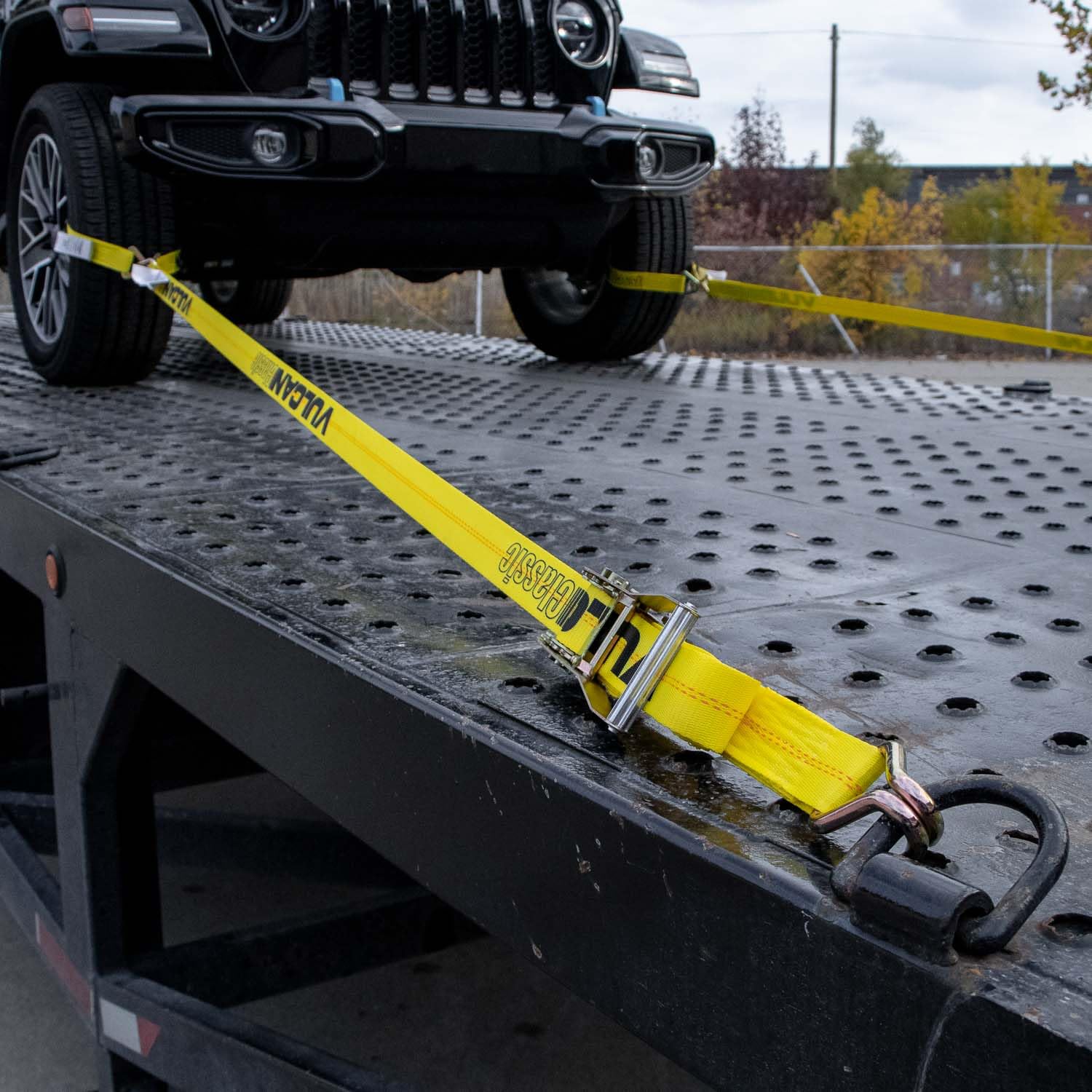 VULCAN Complete Axle Strap Tie Down Kit with Snap Hook Ratchet Straps - Classic Yellow - Includes (4) 22 Inch Axle Straps, (4) 36 Inch Axle Straps, and (4) 8' Snap Hook Ratchet Straps