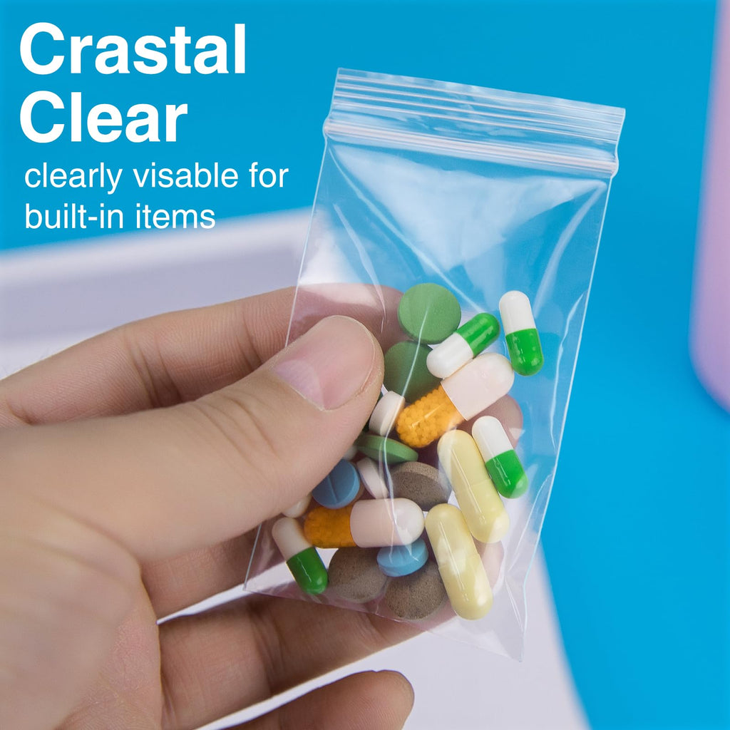 1200pcs 1.5" x 1.5" 2 Mil Clear Plastic Zip Bags, Bulk Jewelry Bag, Poly Bags with Resealable Zip Top for Pills, Meds, Jewelry, Travel, Storage, Packaging, Shipping