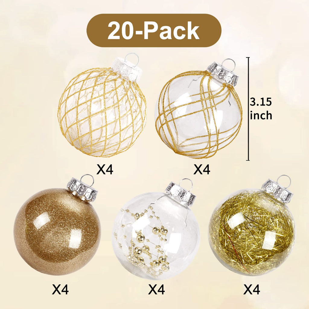 Clear Plastic Christmas Ball Ornaments, 30ct 2.36 Inch Champagne Balls for Tree Decoration - Shatterproof for Holiday Wedding Party Gifts