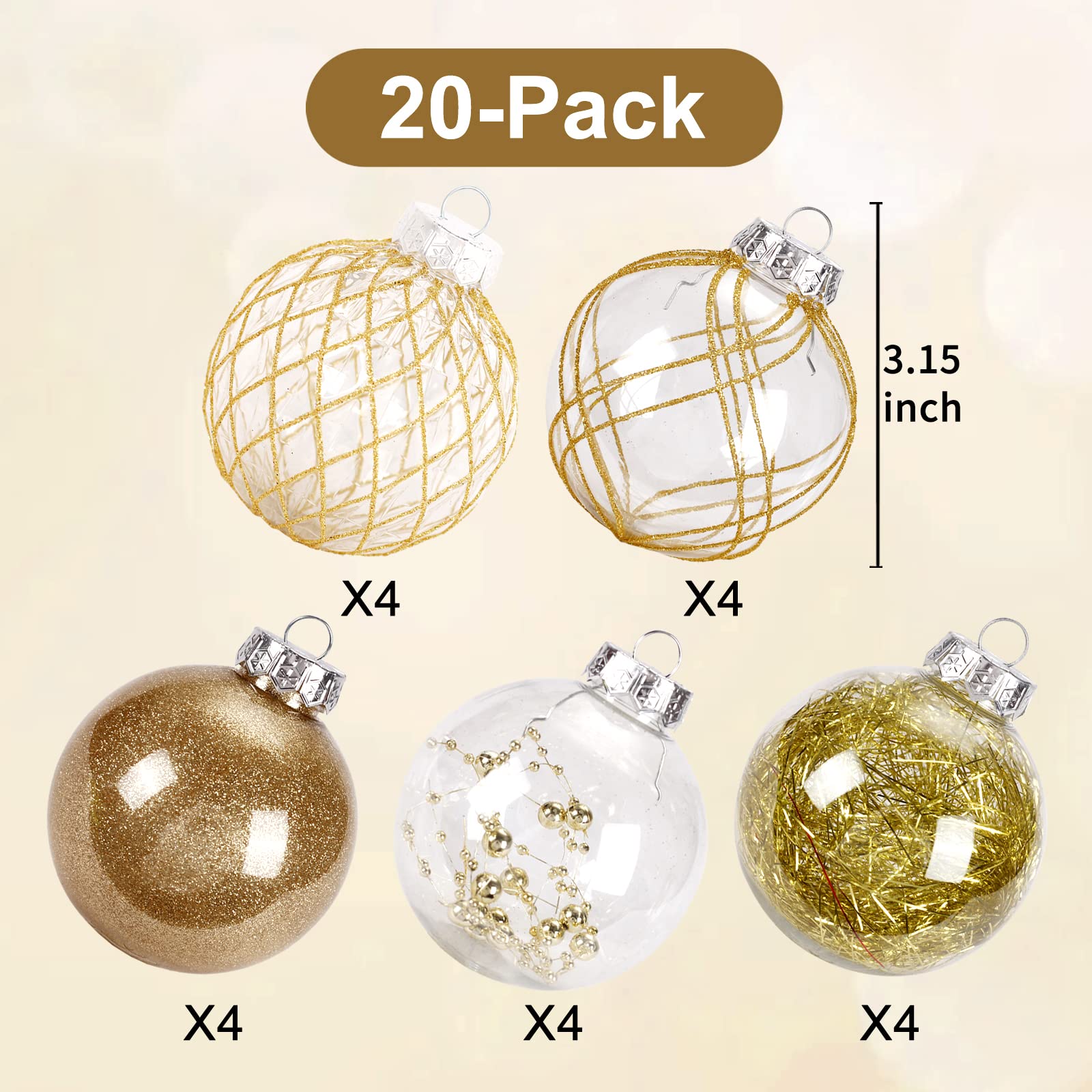 Clear Plastic Christmas Ball Ornaments, 30ct 2.36 Inch Champagne Balls for Tree Decoration - Shatterproof for Holiday Wedding Party Gifts