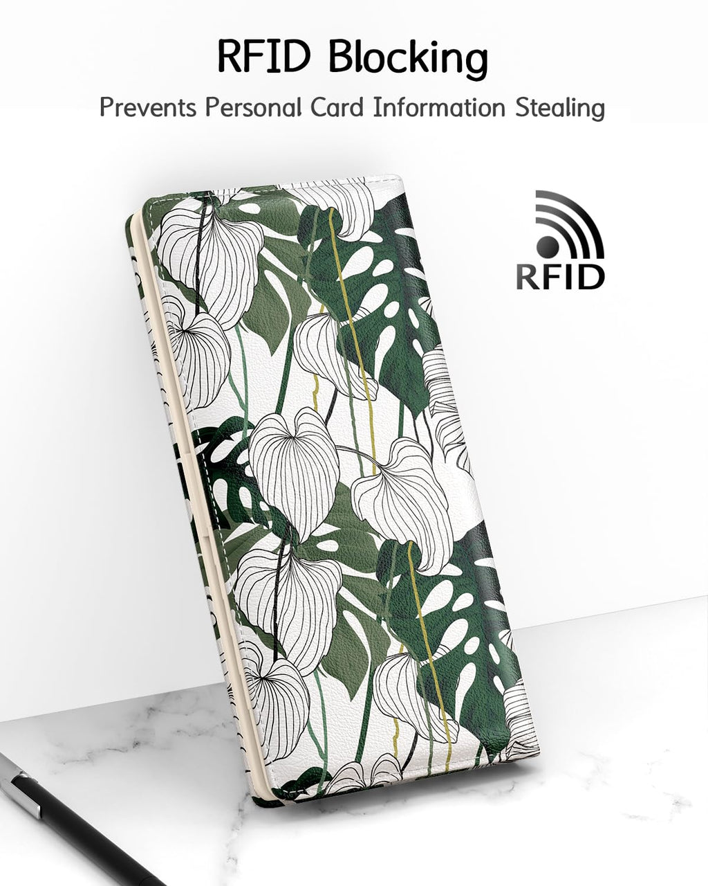 Nipichsha Womens Wallet, RFID Slim Wallets for Women, Thin Ladies Credit Card Holder Purse, Cute Leather Bifold Clutch Billfold with 11 Card Slots & ID Window, Abstract Boho Leaf