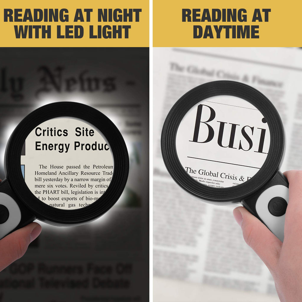 JMH Magnifying Glass with Light, Handheld Large Magnifying Glass 18LED Cold and Warm Light with 3 Modes, Illuminated Lighted Magnifier for Seniors Reading, Coins, Jewelry
