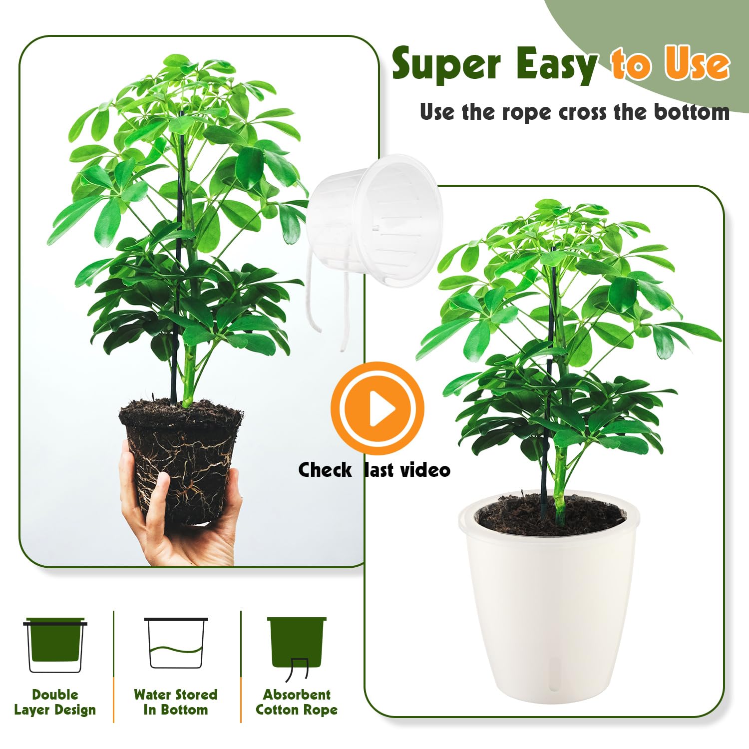 Self-Watering Pots for Indoor Plants, 16-Pack Self Watering Planter with Drainage Holes, Small African Violet Pots with Water Indicator, 10-Pack 5''/6-Pack 6.7'' Orchid Pot, Black