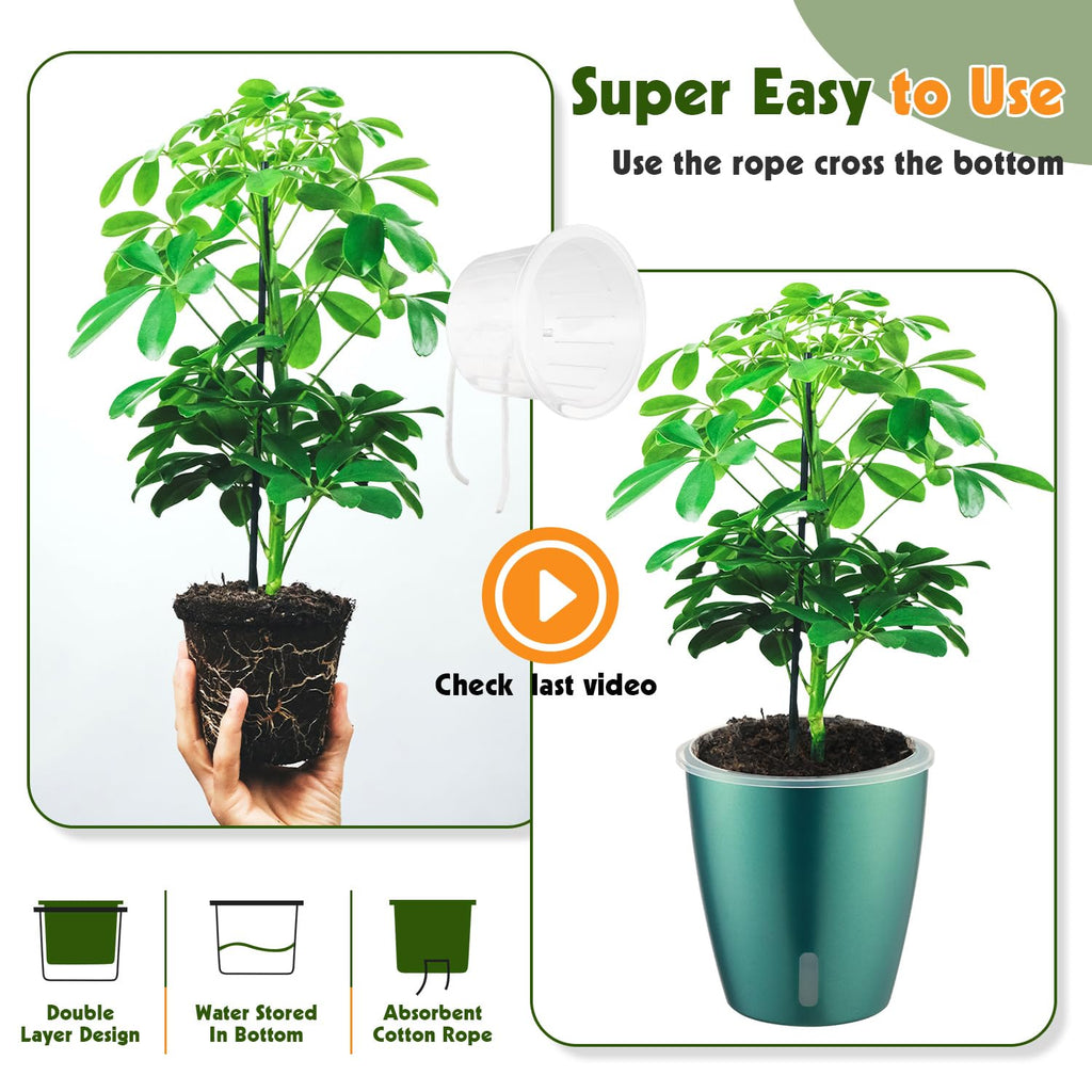 Self-Watering Pots for Indoor Plants, 16-Pack Self Watering Planter with Drainage Holes, Small African Violet Pots with Water Indicator, 10-Pack 5''/6-Pack 6.7'' Orchid Pot, Black
