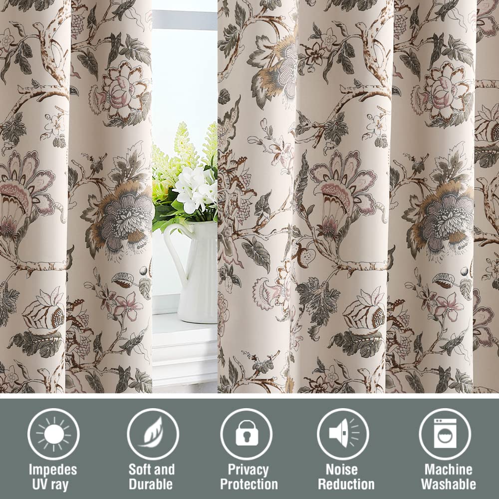 H.VERSAILTEX Blackout Curtains 63 Inch Length 2 Panels Set Floral Print Curtain Drapes for Living Room Thermal Insulated Grommet Window Curtains for Bedroom - Traditional Floral in Antique Green