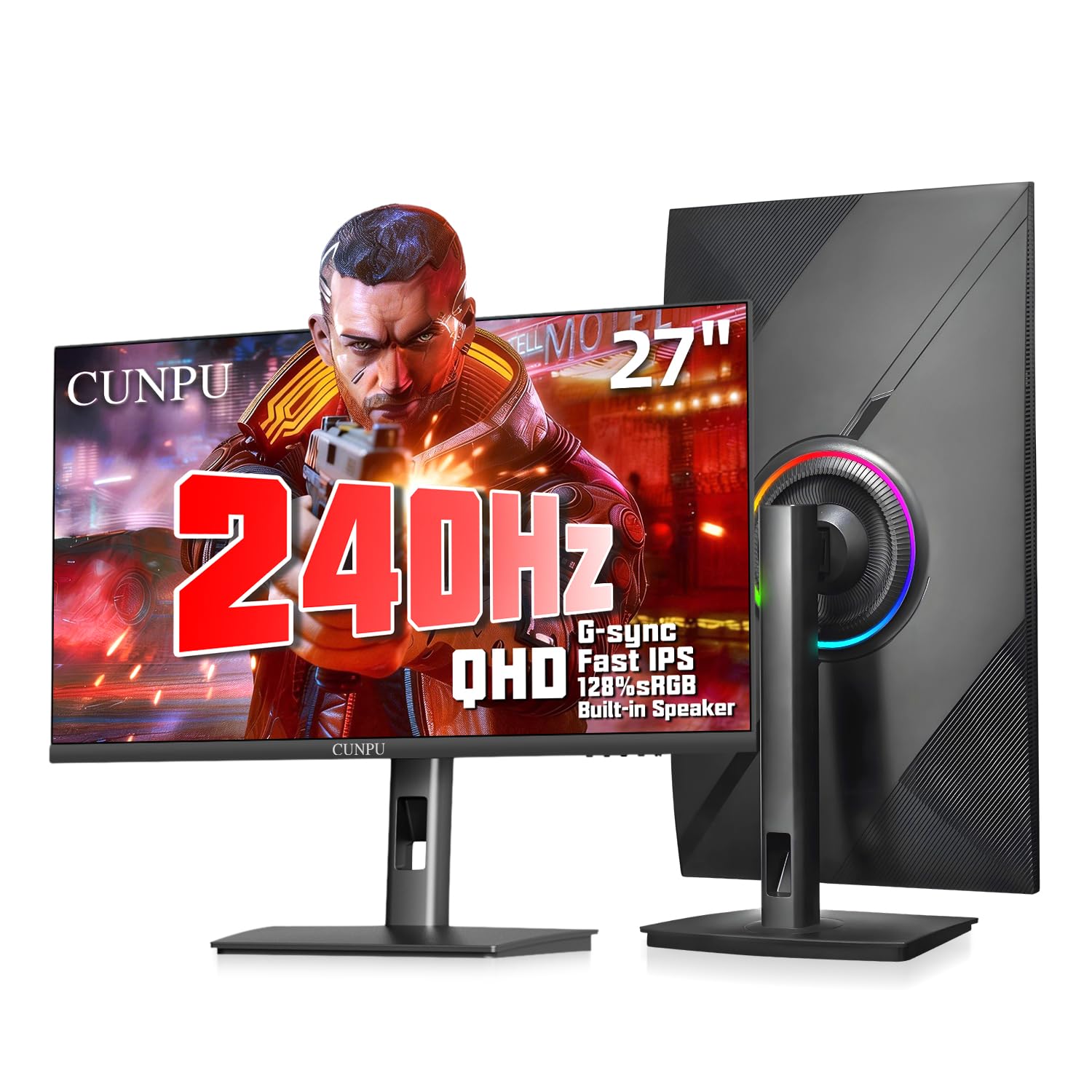 CUNPU 24 Inch 1080P 200Hz Gaming Monitor, FHD Fast IPS Panel, 124% sRGB 1ms HDR Zero-Frame Computer Monitor, Built-in Speaker, HDMI 2.1, DisplayPort 1.4, FreeSync & G-Sync, Tilt, VESA, Eye Care