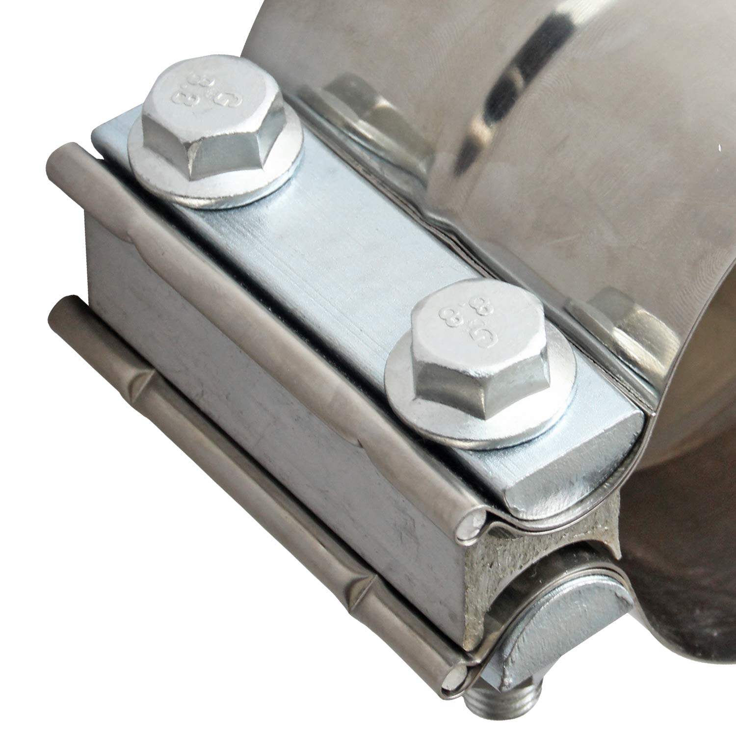 Exhaust Clamps Band Clamp 2.5" Lap Joint - Stainless Steel Lap Joint Exhaust Band Clamp with 1 Block 2Pcs for 2.5" Od to 2.5" Id Exhaust Pipe, Muffler, Elbow and Exhaust Tubing Connection(2 Pack)