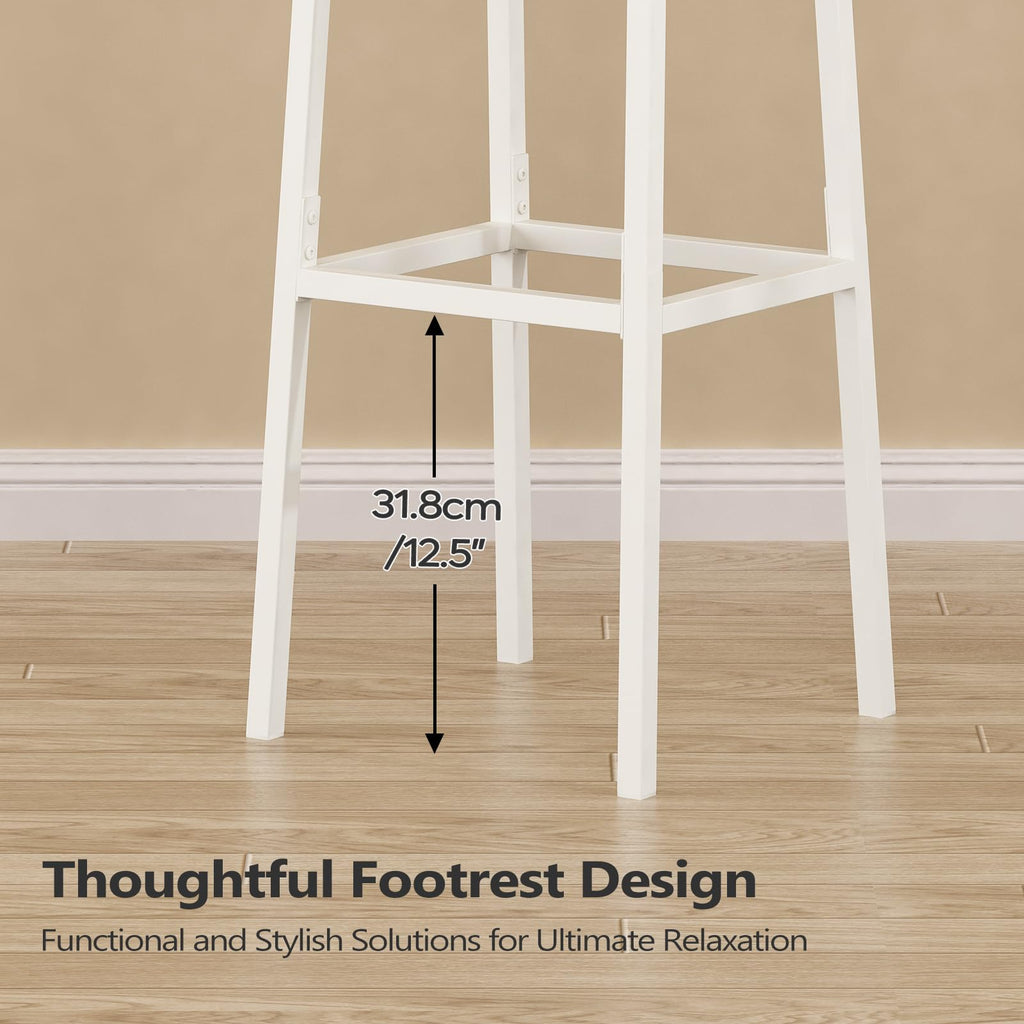 GILLAS Set of 2 Bar Stools, Tall Bar Stool with Backrest and Footrest, Tall Bar Chairs, Industrial Style Counter Height Bar Stool for Dining Room, Kitchen, White