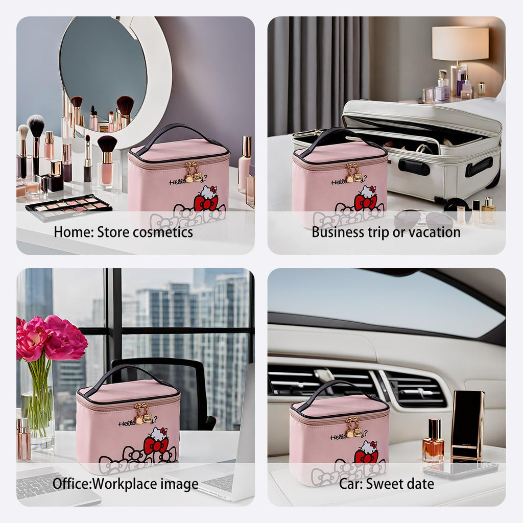 AmBealla Makeup Bag Large Waterproof Cosmetic Bags with Makeup Brush Holder,Cute Printed Makeup Organizer for Women Traveling,Portable Toiletry Bag for Girls