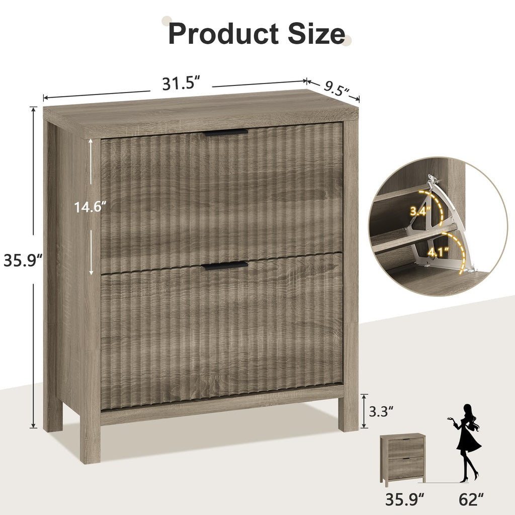 YOMILUVE Shoe Cabinet Storage for Entryway, Fluted Shoe Cabinet with 2 Flip Drawers, Hidden Shoe Rack Tall Freestanding Shoe Organizer with Legs for Hallway, Blue