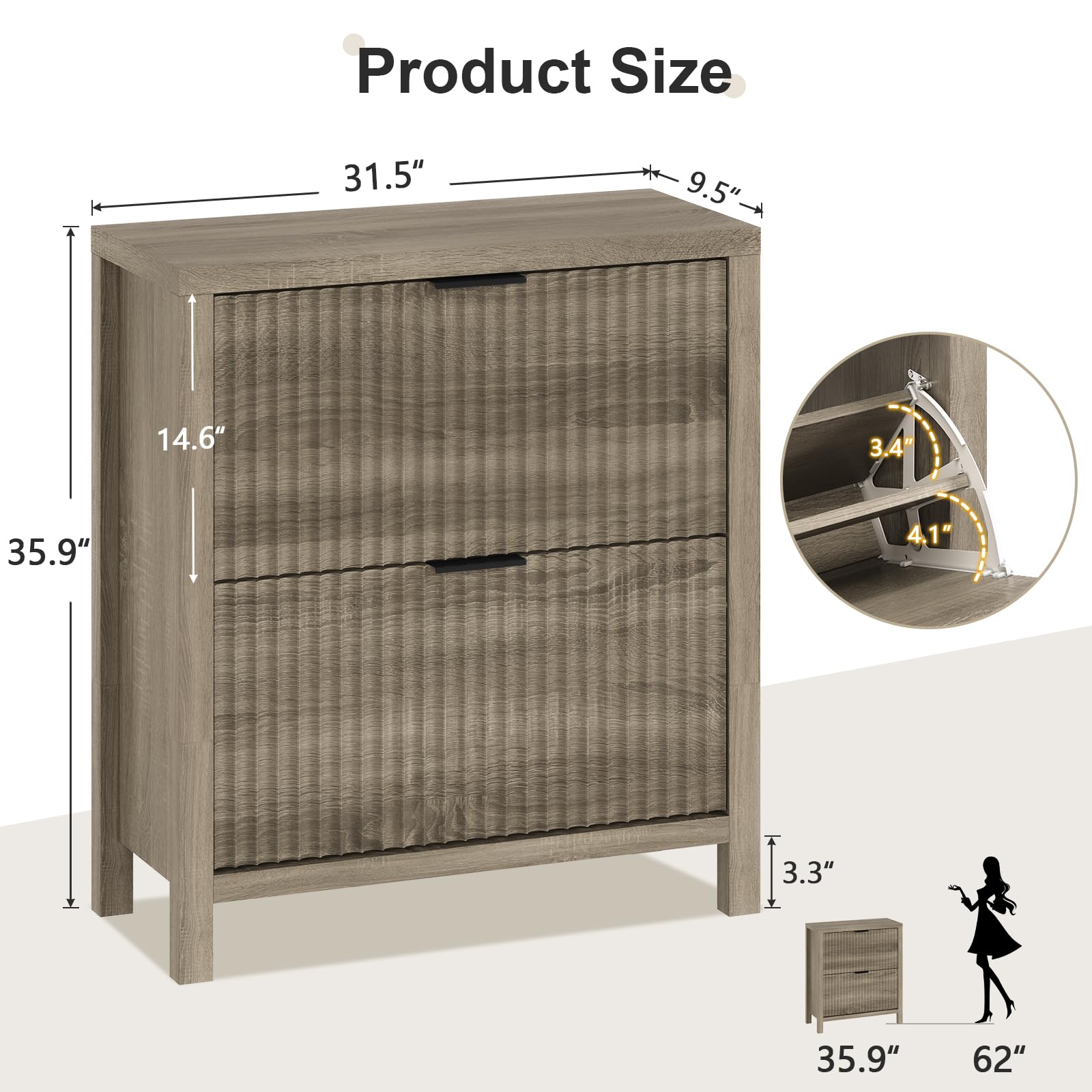 YOMILUVE Shoe Cabinet Storage for Entryway, Fluted Shoe Cabinet with 2 Flip Drawers, Hidden Shoe Rack Tall Freestanding Shoe Organizer with Legs for Hallway, Blue