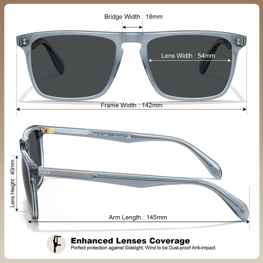 CARFIA Retro Polarized Sunglasses for Men UV Protection Hand-crafted Acetate Frame Fashion Cool Sun Glasses CA53572