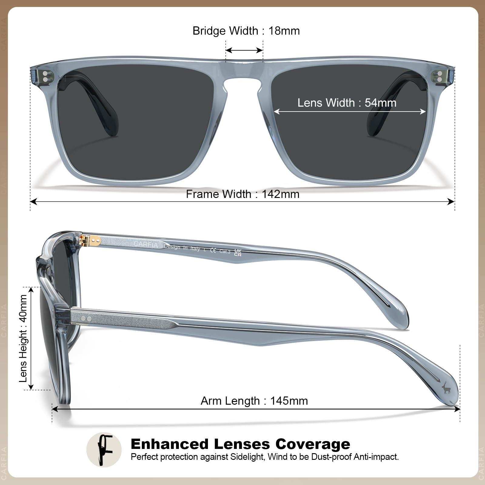CARFIA Retro Polarized Sunglasses for Men UV Protection Hand-crafted Acetate Frame Fashion Cool Sun Glasses CA53572