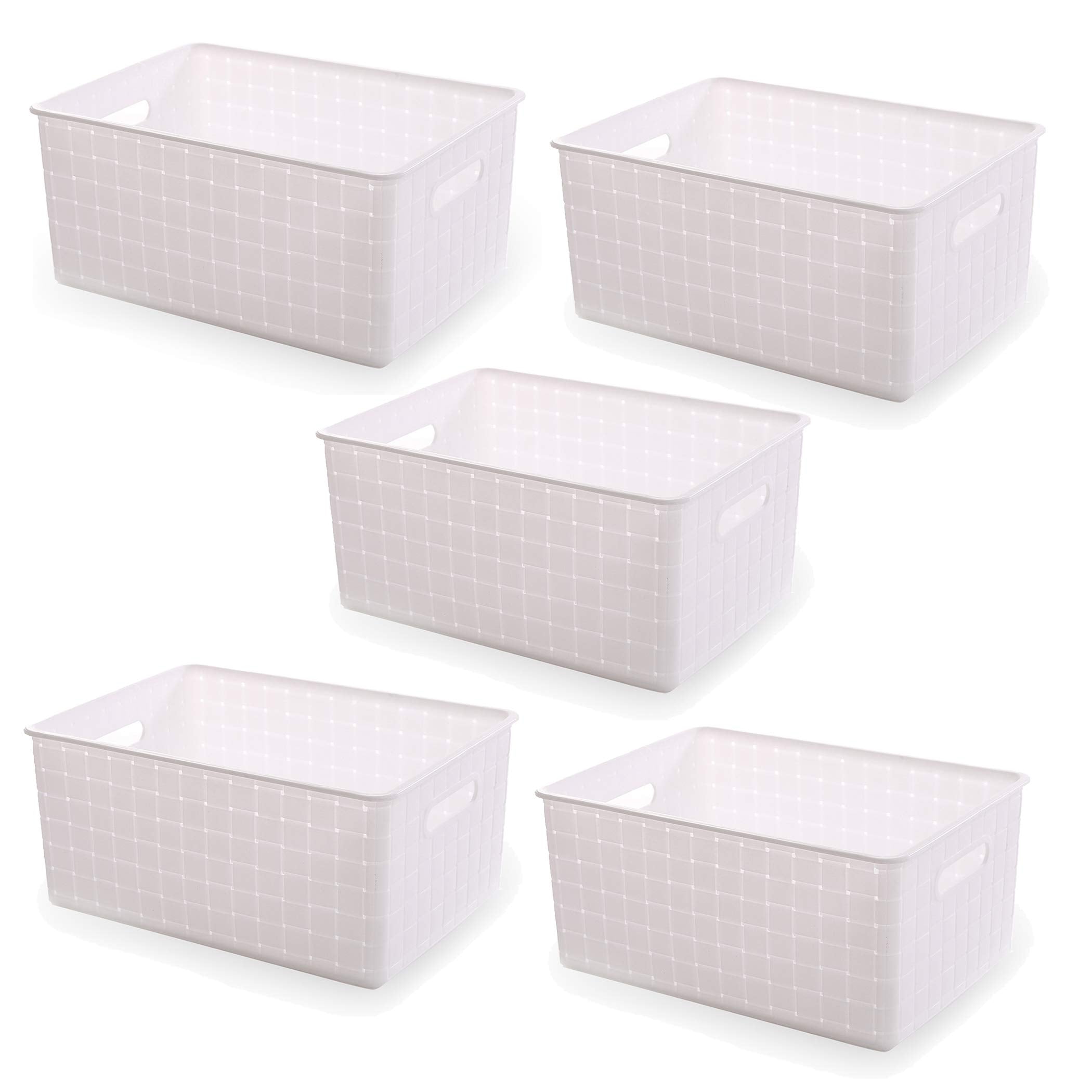 BINO Plastic Basket, Small White, 5 Pack - Rectangular Cabinet Organizer, Multi-Use Storage Basket, Drawer and Cabinet-Friendly, Portable, Durable, Space Efficiency, Stock Management