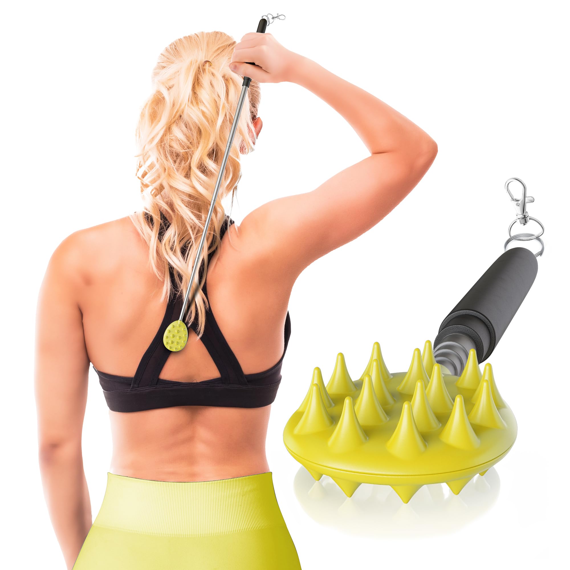 Cactus Scratcher Extendable Big Stick Back Scratcher - Extends 29" Long Double Sided Retractable Scratching Tool for Hand, Neck, Head, and Body - Universal Gift for Family, Pets, and Friends, Glow