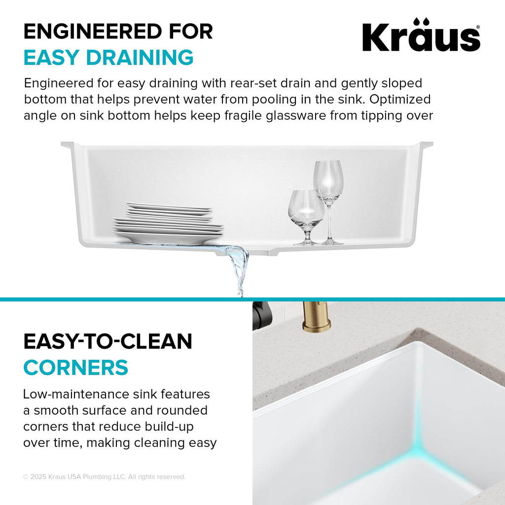 KRAUS Quarza 31-inch Undermount Single Bowl Granite Kitchen Sink in Black Onyx, KGU-413B